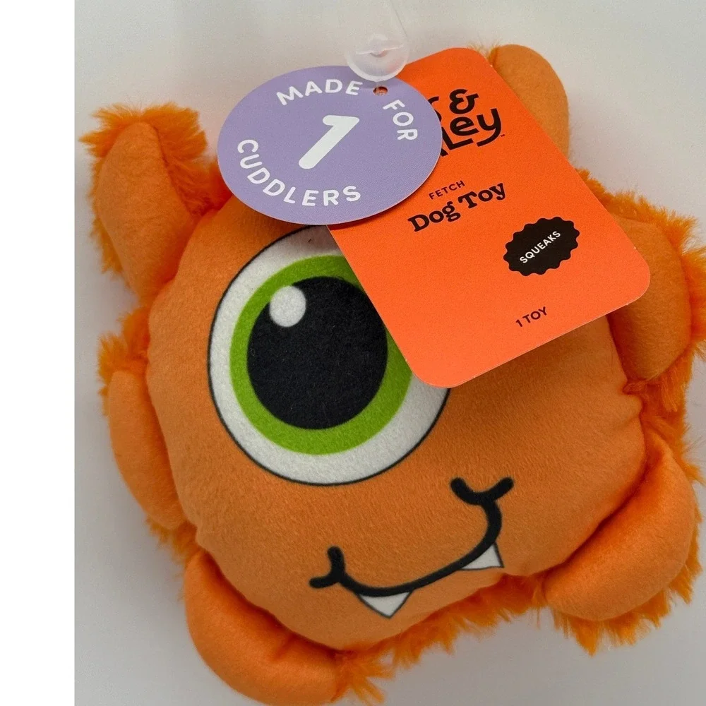 Boots & Barkley Orange Monster Plush Squeaky Fetch Dog Toy New with Tags